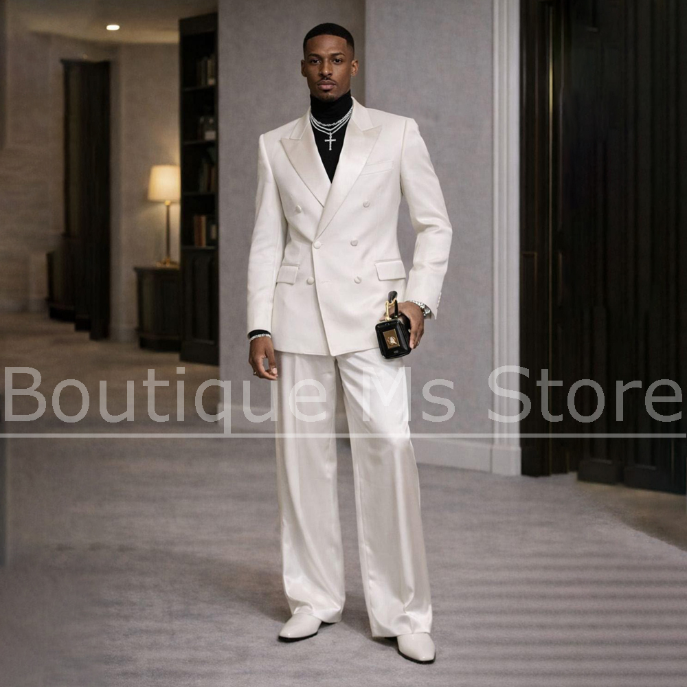 Men Formal Wear Modern - Costume de smoking blanc en satin