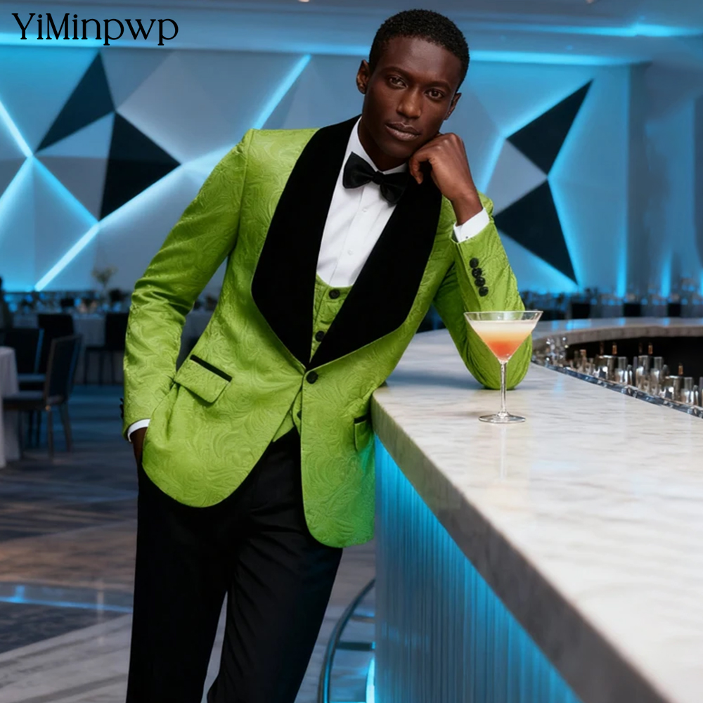 Men Formal Wear Modern - YiMinpwp vert Jacquard hommes costume simple